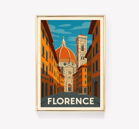 Florence Italy Duomo Cathedral Street View Vintage Travel Poster