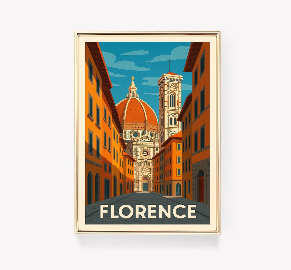 Florence Italy Duomo Cathedral Street View Vintage Travel Poster