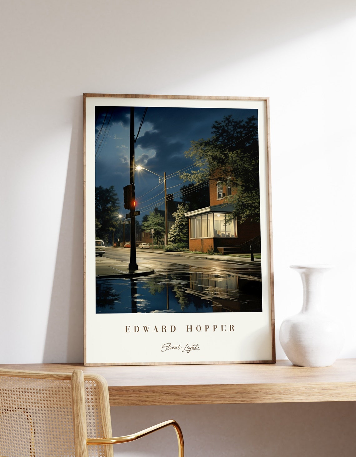 Edward Hopper Street Light Rainy Night City Scene Art Poster