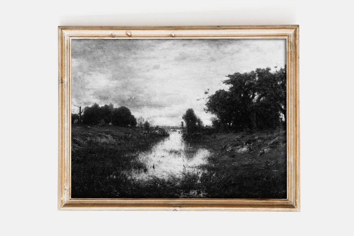 Alexander H Wyant Black White Marsh River Landscape Vintage Poster