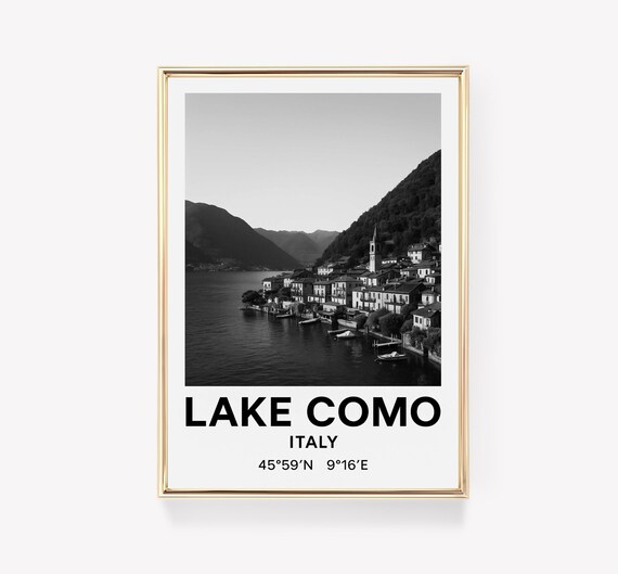 Lake Como Italy Black And White Village Photo Coordinates Poster