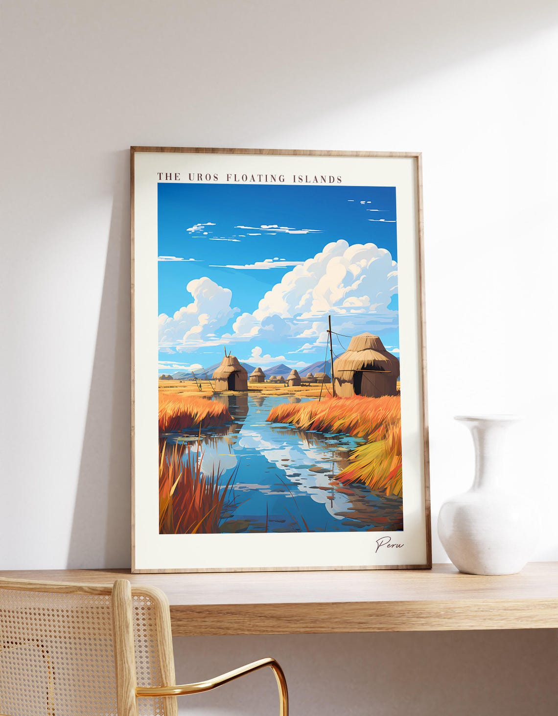 Uros Floating Islands Peru Reed Huts Lake Titicaca Travel Poster