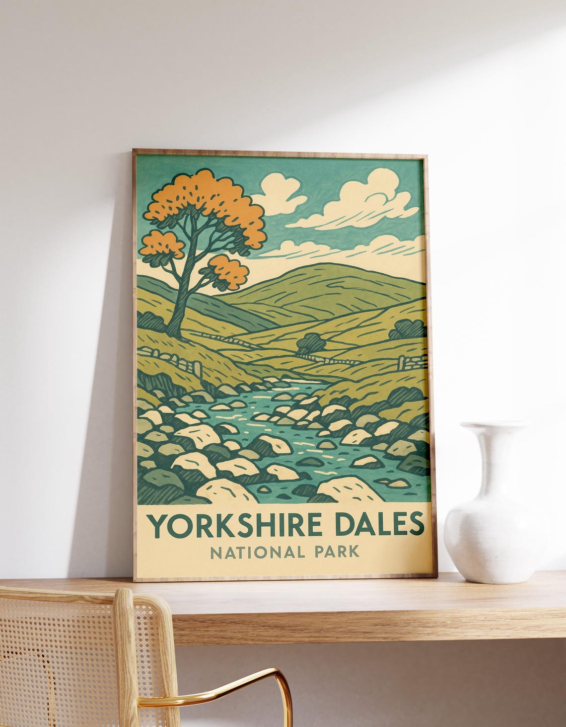 Yorkshire Dales National Park Retro Countryside River Valley Poster