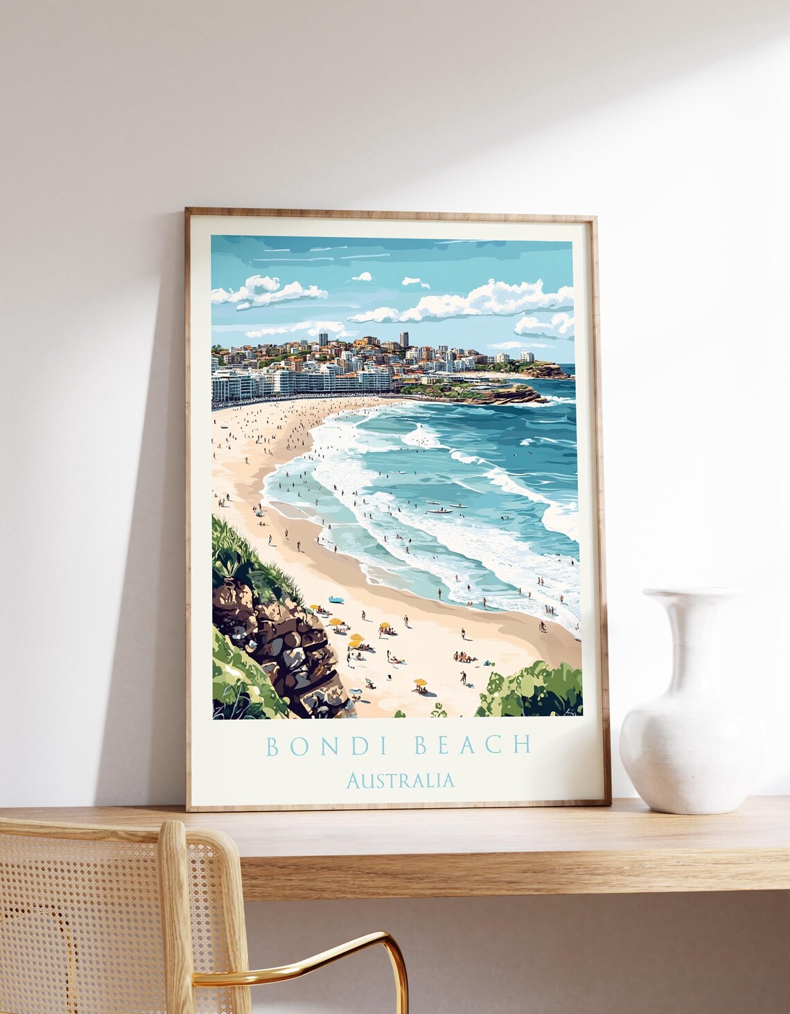 Bondi Beach Australia Surf Aerial Coastline Vintage Travel Poster