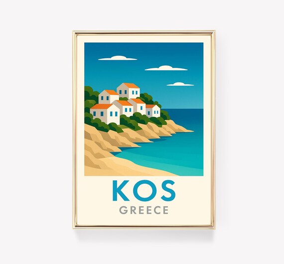 Kos Greece Aegean Island Whitewashed Houses Vintage Travel Poster Art
