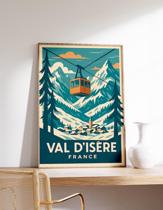 Val dIsère France Retro Gondola Alpine Ski Village Travel Poster