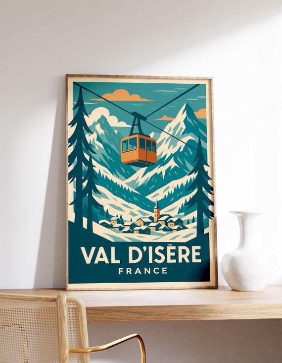 Val Disre Ski Resort Poster French Alps Wall Art Gondola Print Winter Travel Decor