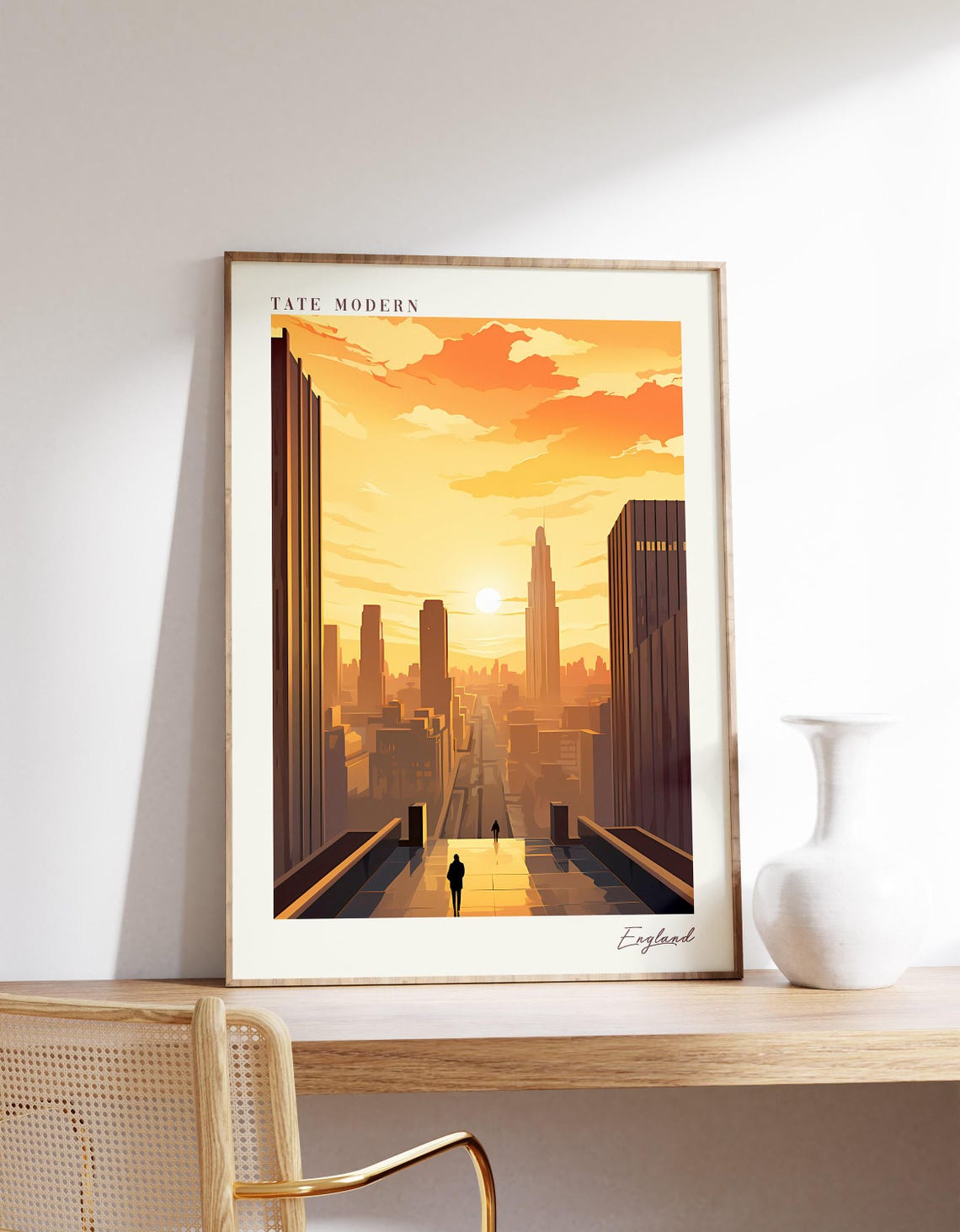 Tate Modern London Sunset Skyline Rooftop View Travel Poster