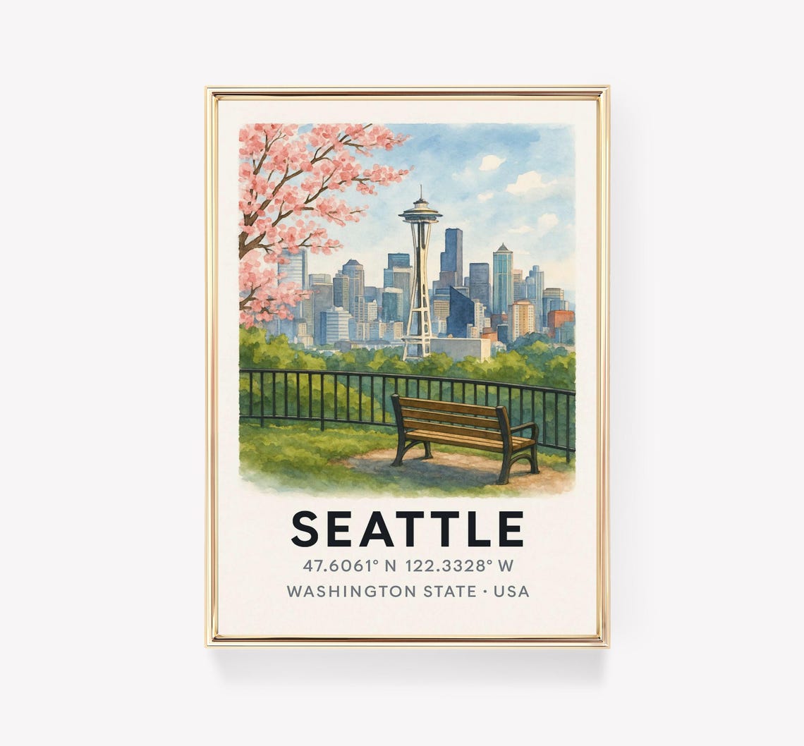 Seattle Washington State Space Needle Skyline Spring Travel Poster