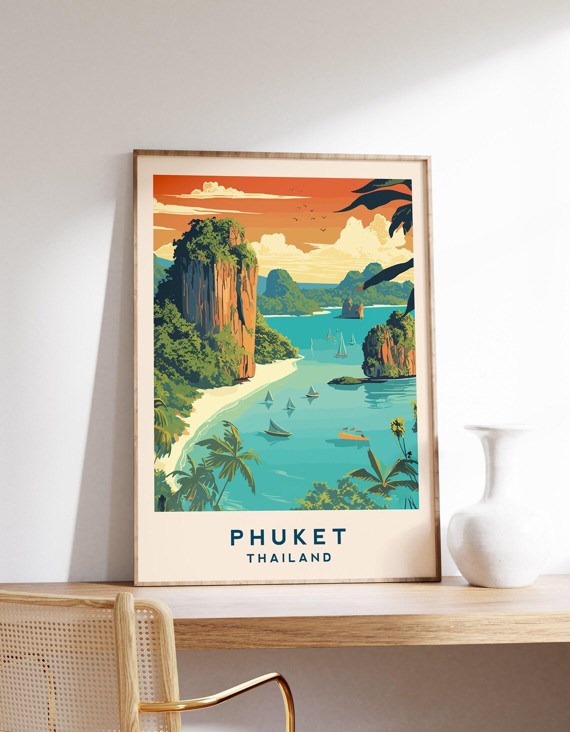 Phuket Vintage Travel Poster, Thailand Decor