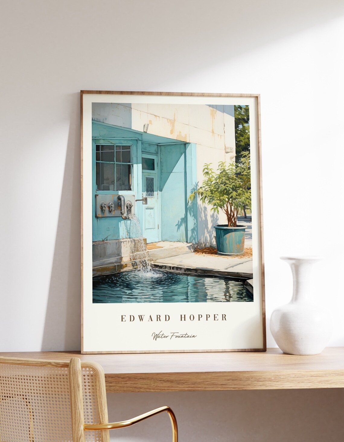 Edward Hopper Water Fountain Aqua Building Sunlit Courtyard Art Poster