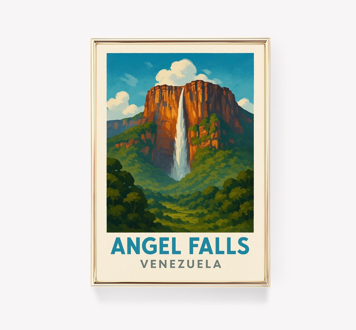 Angel Falls Venezuela Vintage Travel Poster