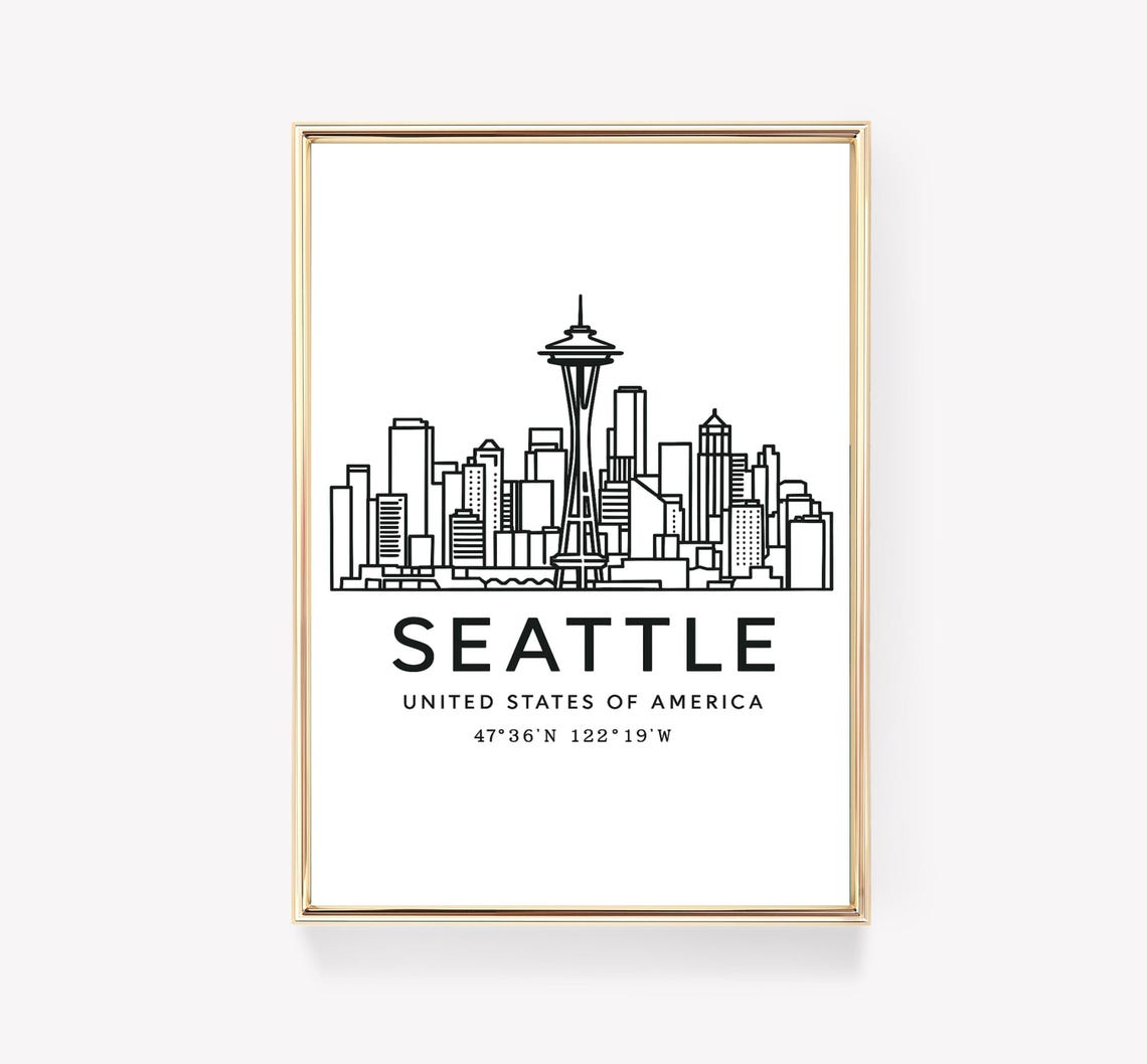 Seattle United States Space Needle Skyline Coordinates Print