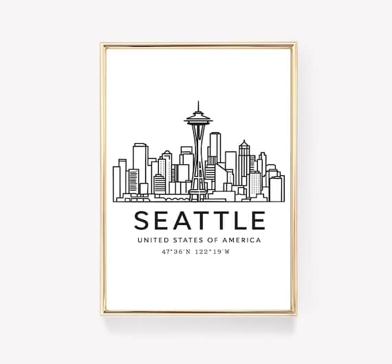 Seattle United States Space Needle Skyline Coordinates Print