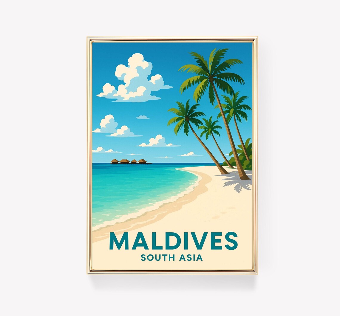 Maldives South Asia Tropical Beach Vintage Travel Poster Paradise