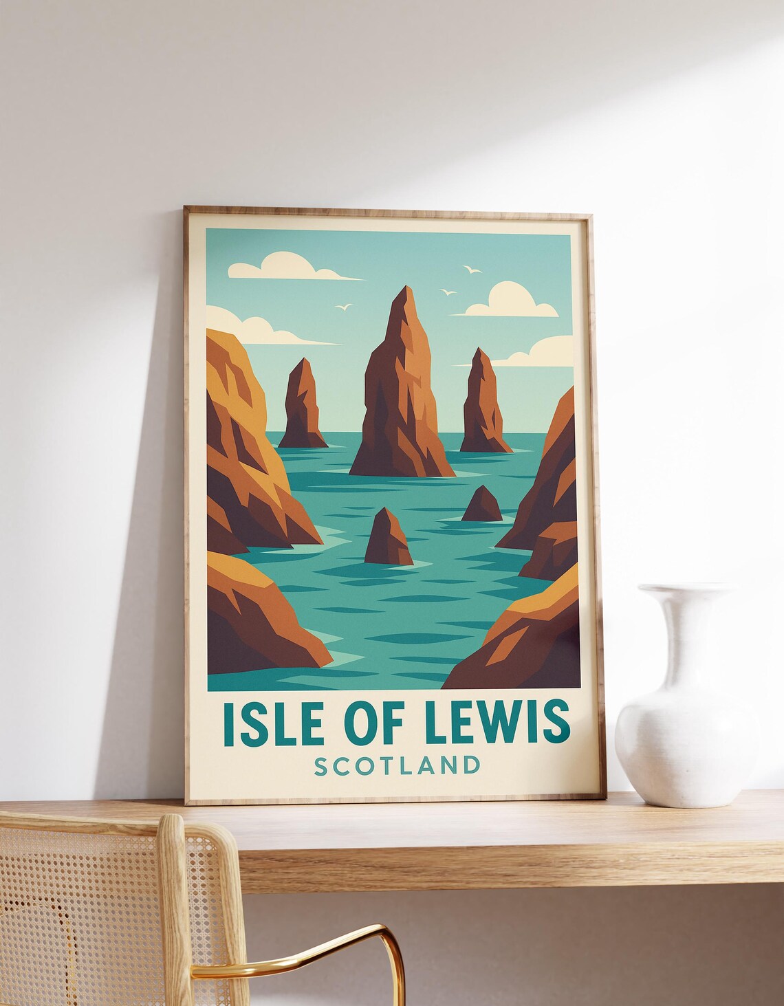 Isle of Lewis Scotland Sea Stacks Coastal Vintage Travel Poster