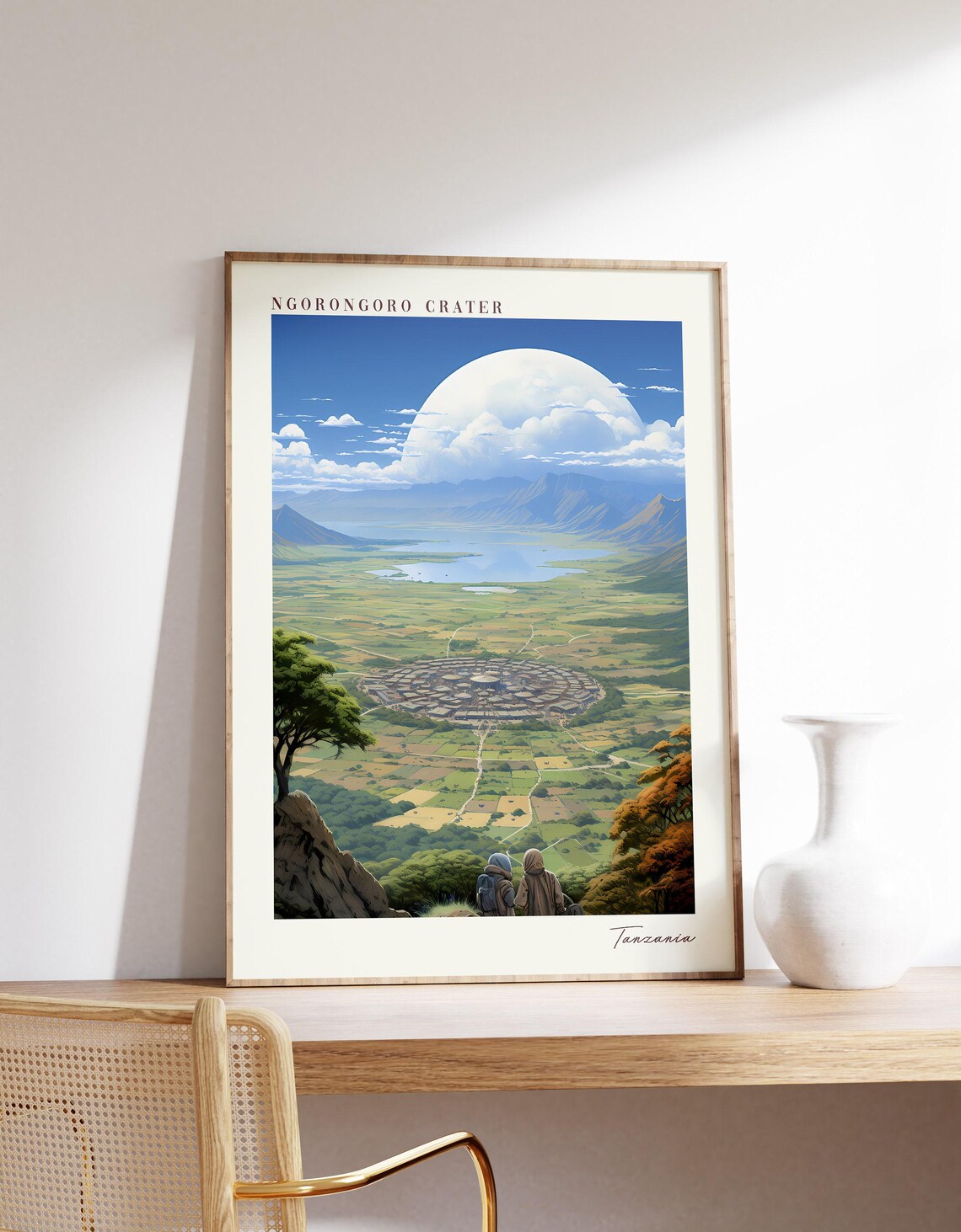 Ngorongoro Crater Tanzania Moonrise Safari Plains Wildlife Travel Poster