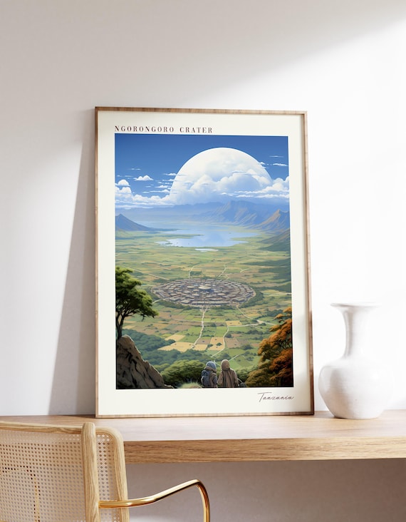 Ngorongoro Crater Tanzania Moonrise Safari Plains Wildlife Travel Poster