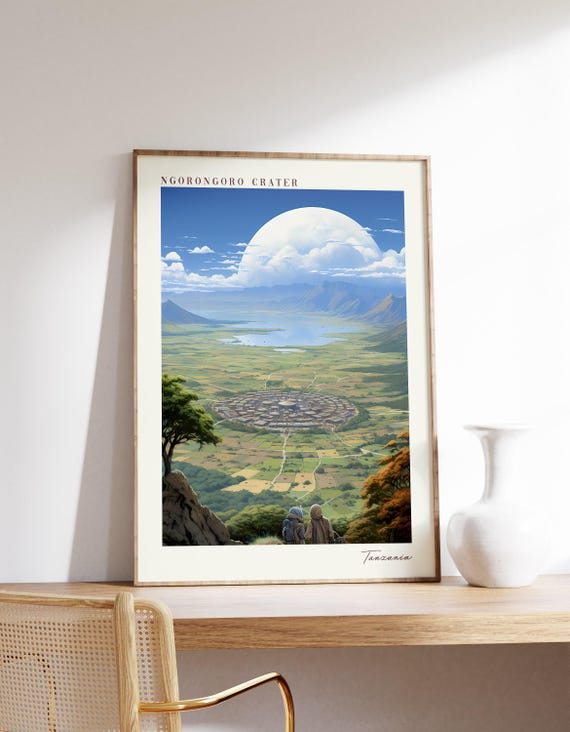 Ngorongoro Crater Travel Poster Tanzania Decor Print