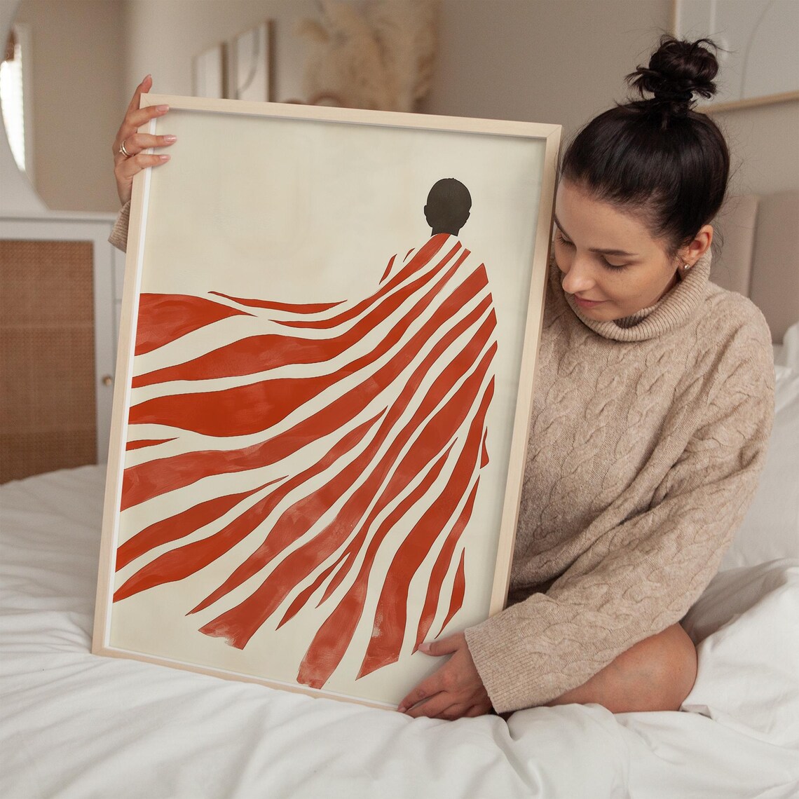 Red Striped Abstract Figure, Minimalist Art Print - Image 3