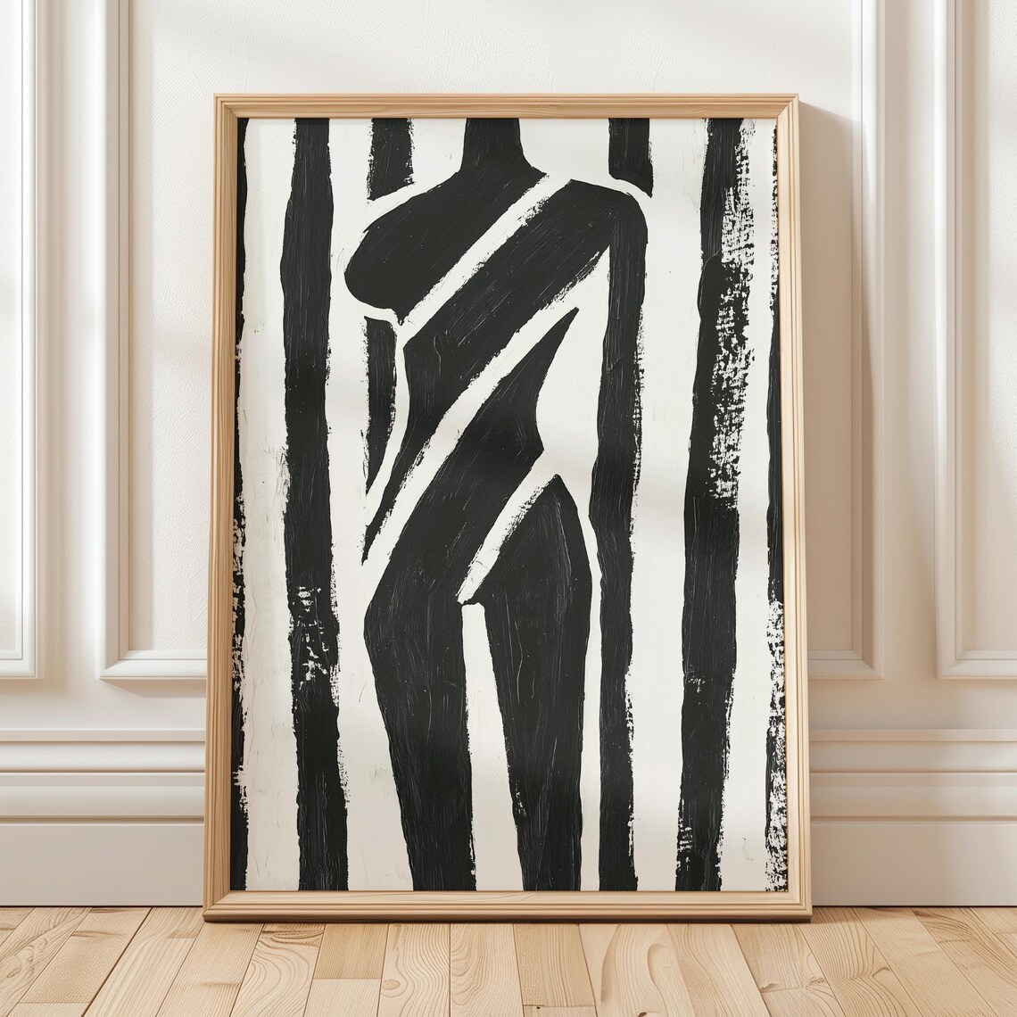 Abstract Female Torso in Bold Black and White Stripe Art Poster