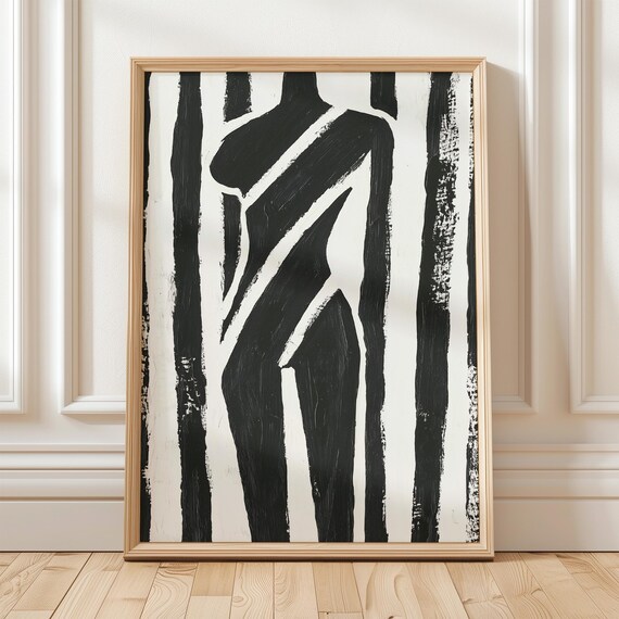 Abstract Female Torso in Bold Black and White Stripe Art Poster