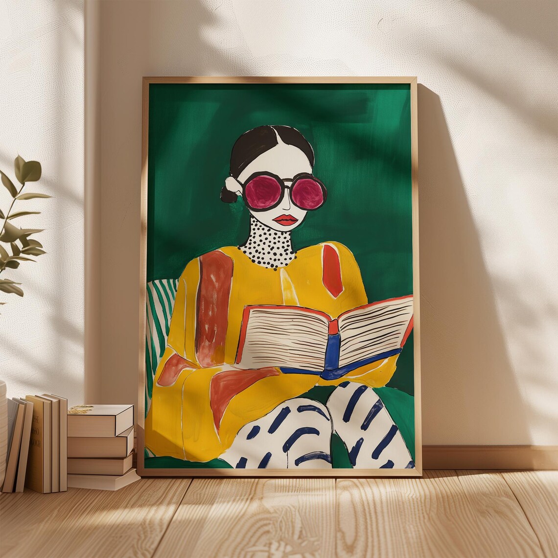 Colorful Reading Woman with Sunglasses Book Lover Art Poster - Image 5