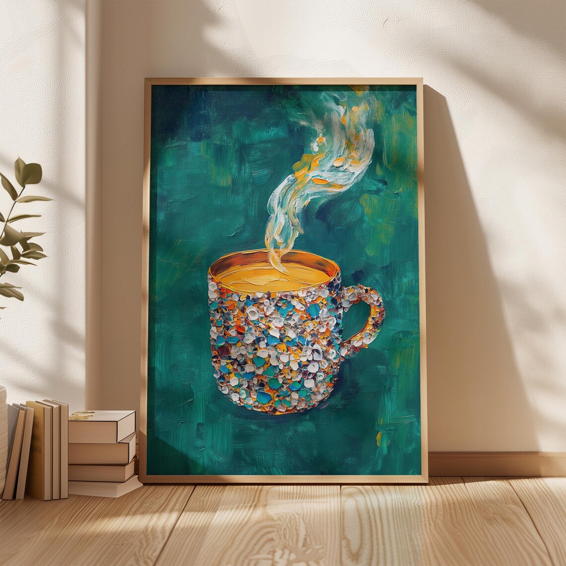 Steaming Coffee Mug, Gemstone Texture Abstract Print - Image 5
