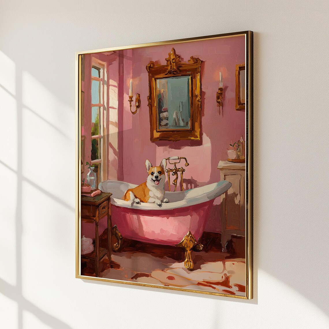 Corgi In Pink Bathtub, Cute Pet Portrait Illustration - Image 3