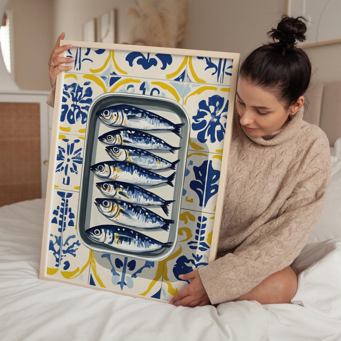 Portuguese Sardine Tile Pattern Art Print, Kitchen Decor - Image 3