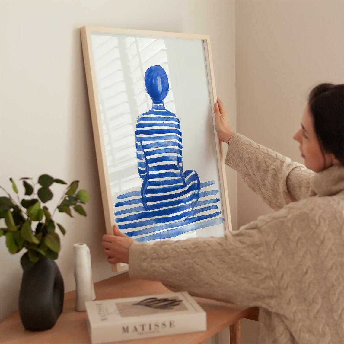 Minimalist Blue Stripe Modern Abstract Artwork - Image 2
