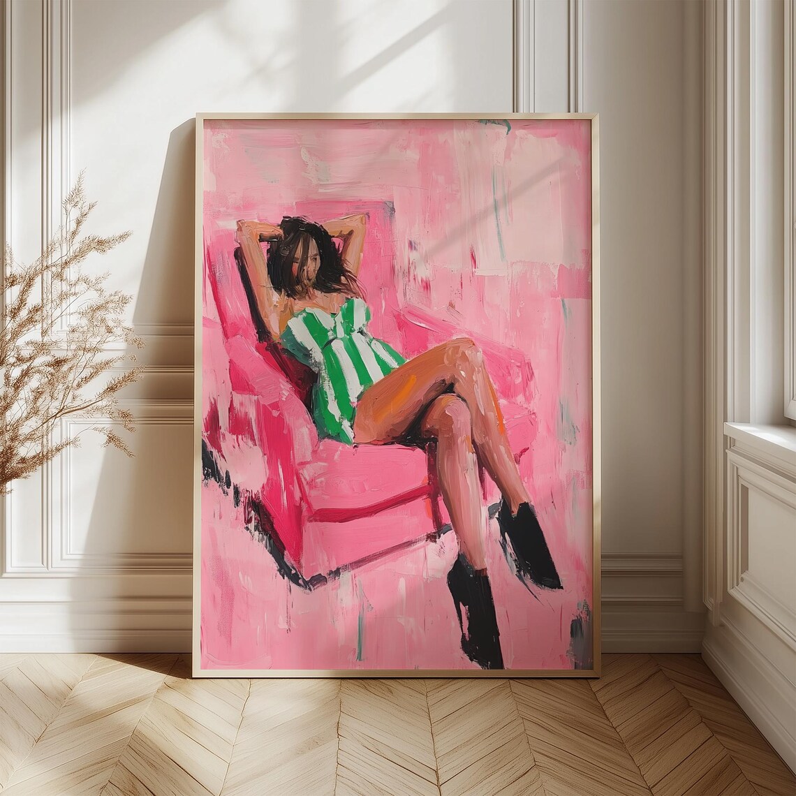 Relaxed Woman In Green Dress, Abstract Art Print - Image 3