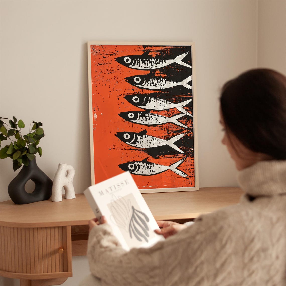 Bold Sardine Pop Art Print Vibrant Red And Black Fish Wall Art Modern Coastal Decor Abstract Sardines Artwork - Image 2