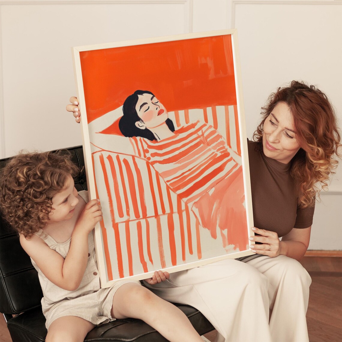 Reclining Woman in Orange Stripes Bold Modern Abstract Poster - Image 4