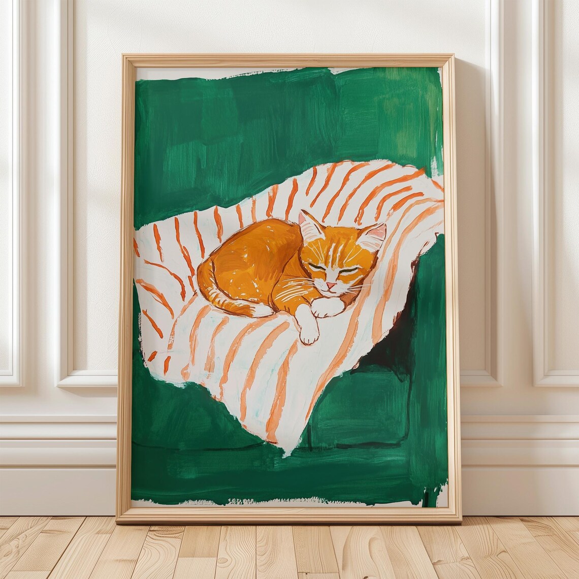 Sleeping Ginger Cat, Cozy Minimalist Pet Art - Image 5
