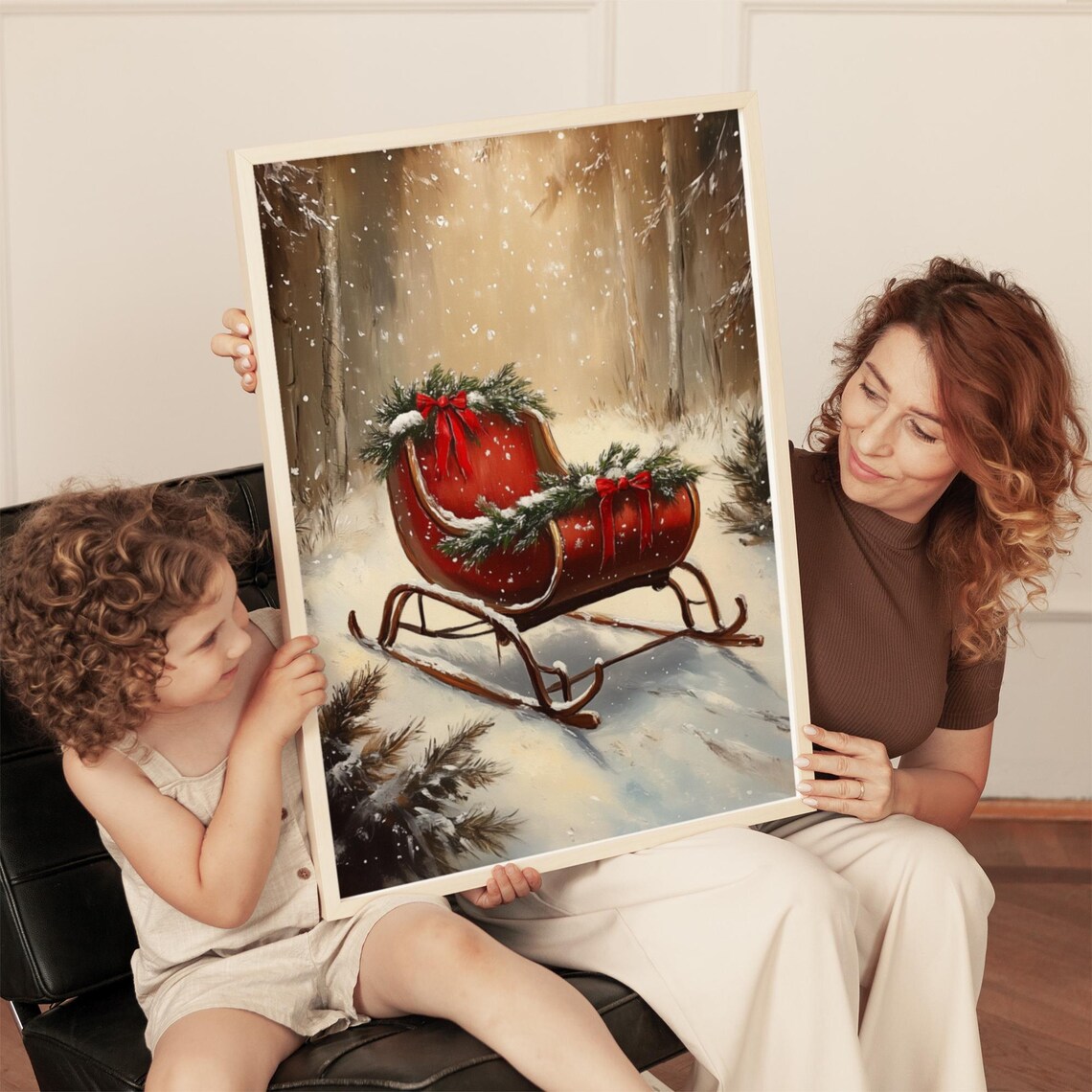 Vintage Red Sleigh, Rustic Christmas Winter Decor - Image 5