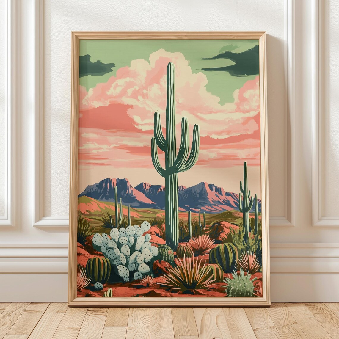 Desert Cactus Retro Southwest Poster, Boho Art Print