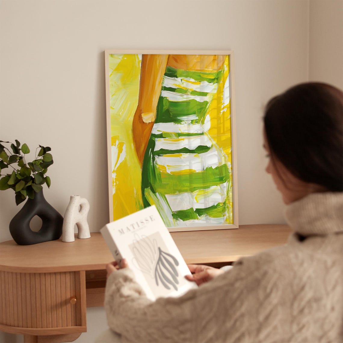Green And Yellow Dress Art Print Abstract Striped Dress Wall Art Modern Fashion Painting Feminine Print - Image 4