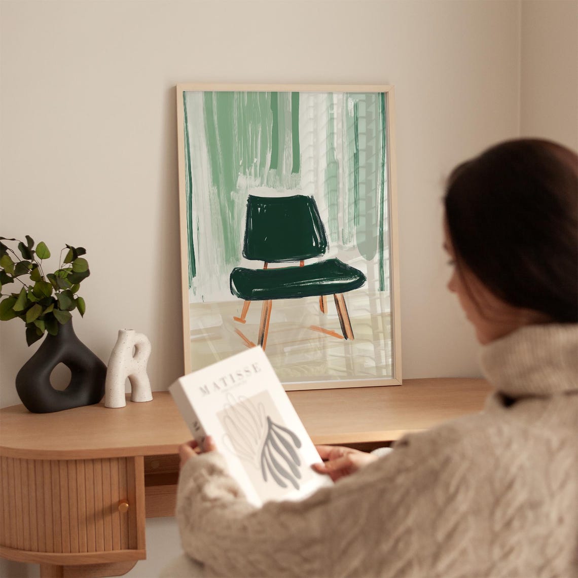 Modern Chair Print Green And Neutral Tones Stylish Minimalist Art For Contemporary Home Decor And Wall Accent - Image 4