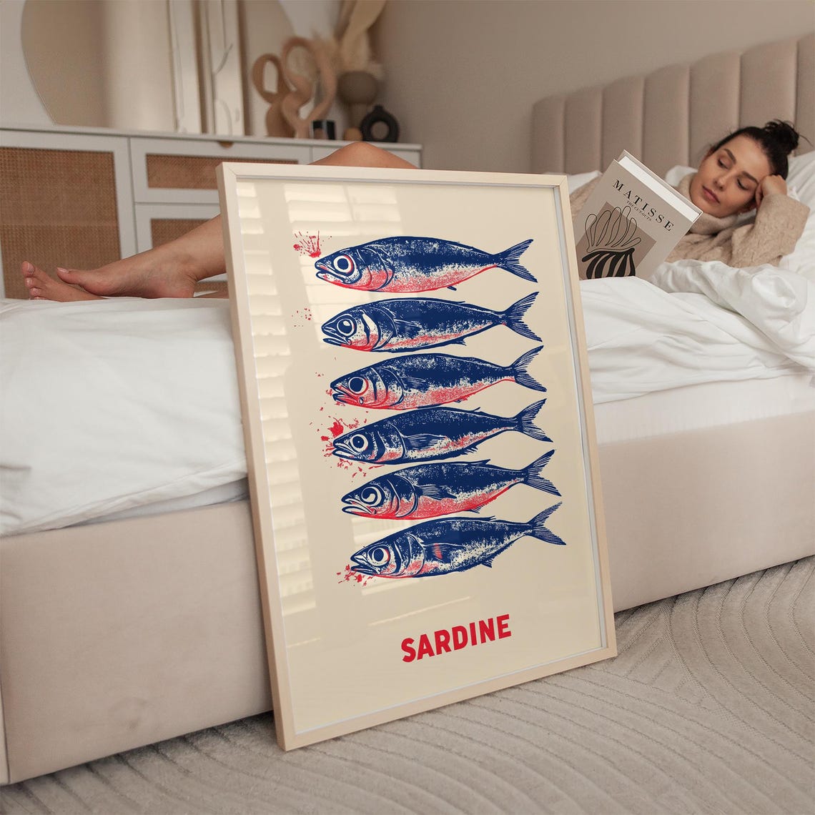 Bold Sardine Artwork Nautical Fish Wall Art Vintage Red Blue Sardine Print Coastal Ocean Inspired Decor - Image 3