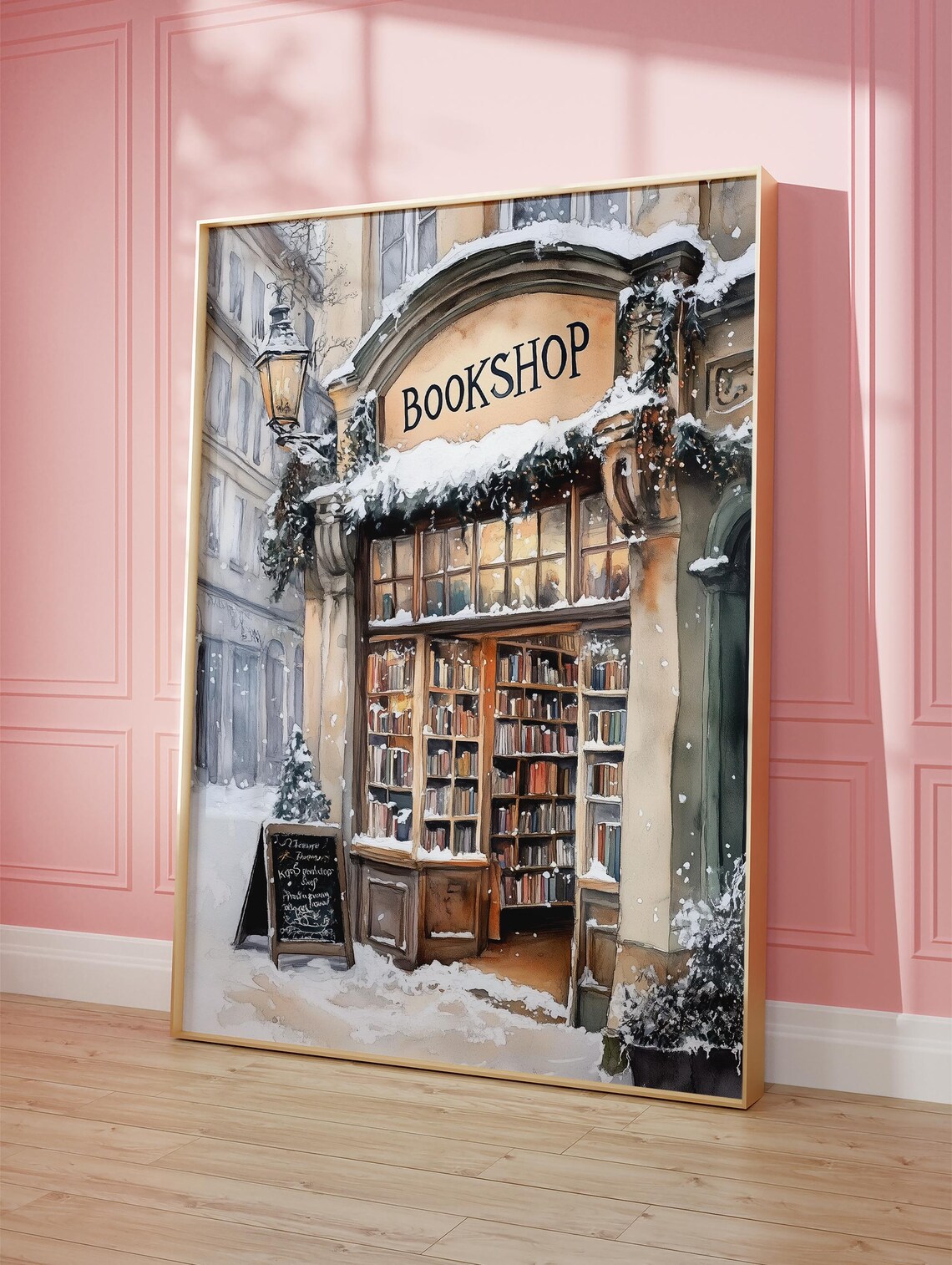 Snowy Winter Bookshop, Charming Holiday Scene - Image 2