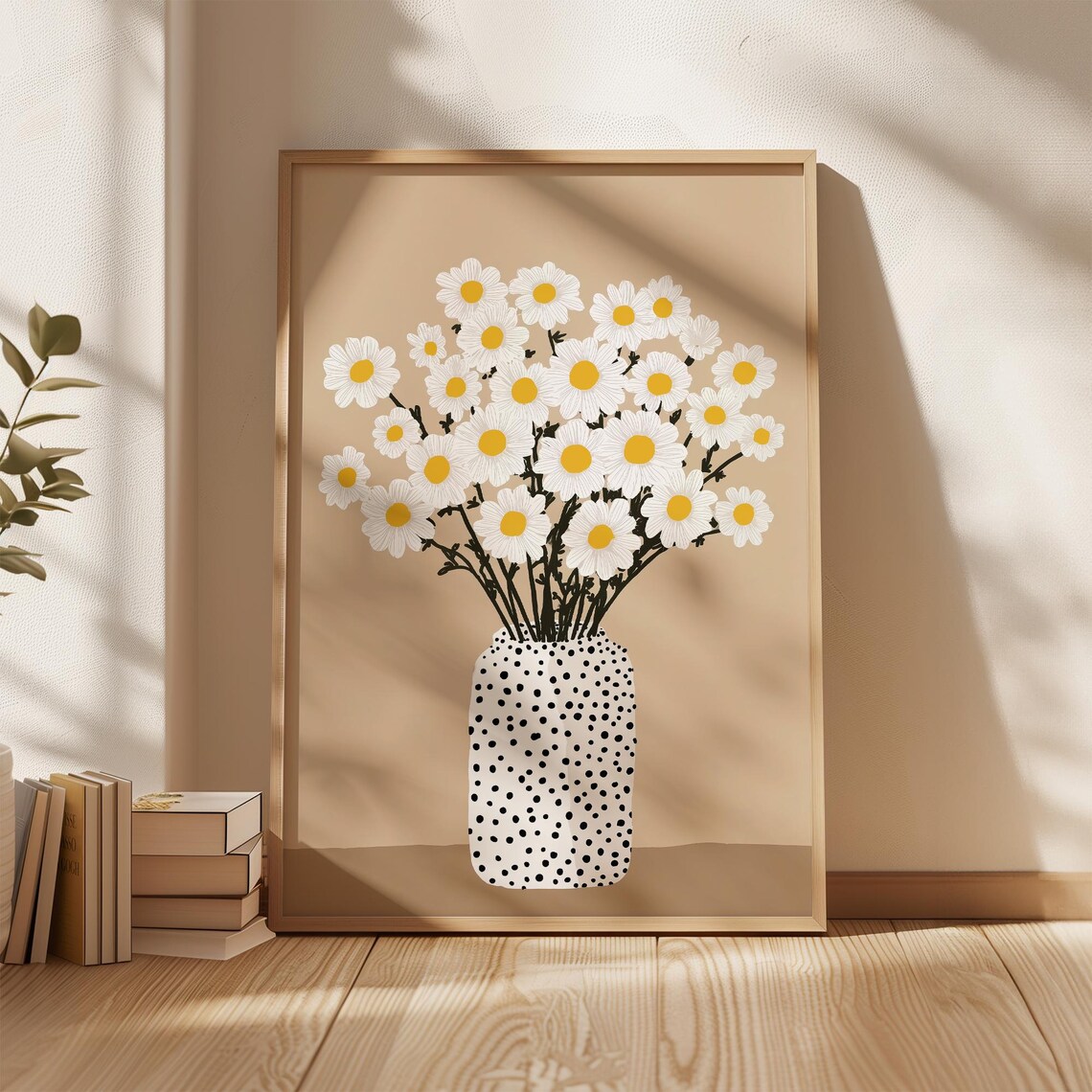 Minimal Daisy Art Print, Beige Floral Poster