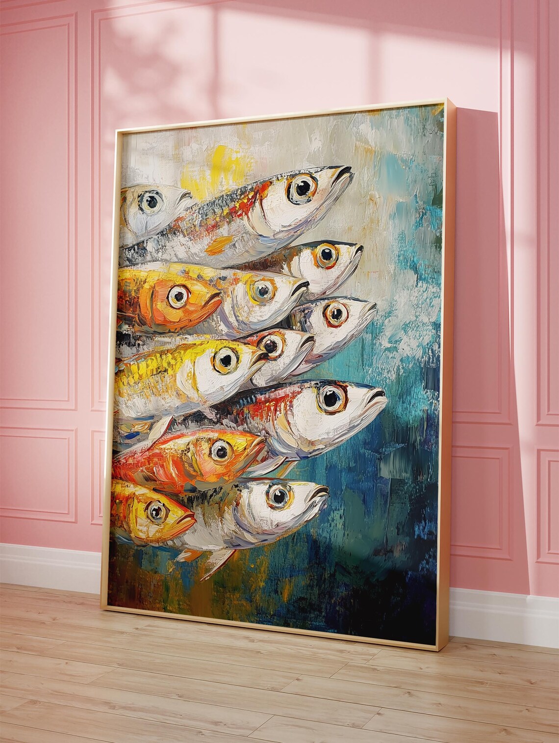 Sardine Oil Painting Print, Abstract Coastal Art - Image 4