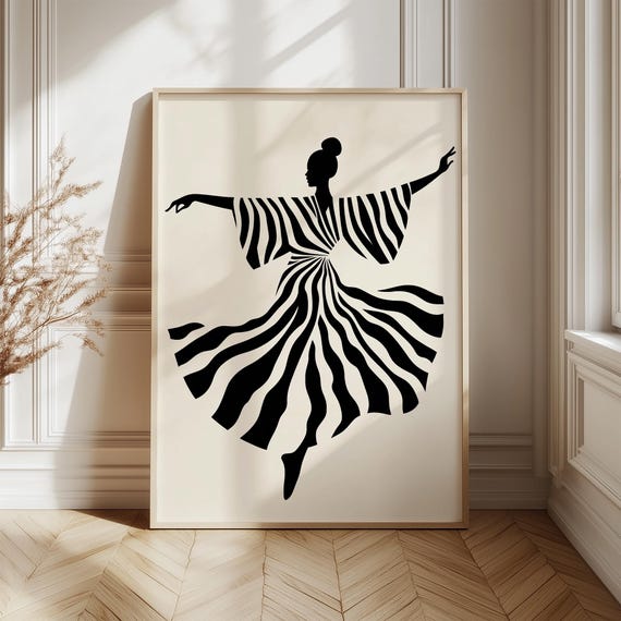 Abstract Dancer Wall Art Modern Black And White Dance Print Minimalist Feminine Artwork For Living Room Or Bedroom Decor