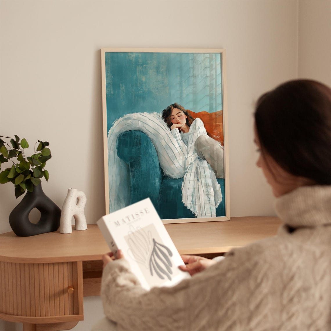 Sleeping Woman Minimalist Living Room Art Print - Image 4