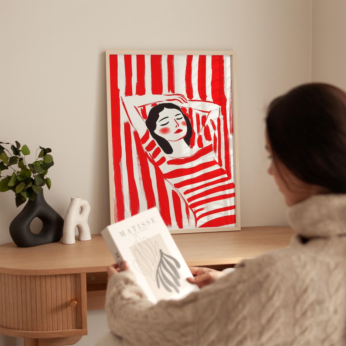 Red Striped Woman, Modern Abstract Female Figure - Image 5