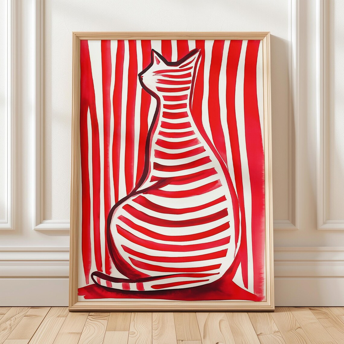 Red Striped Cat, Minimalist Abstract Pet Poster