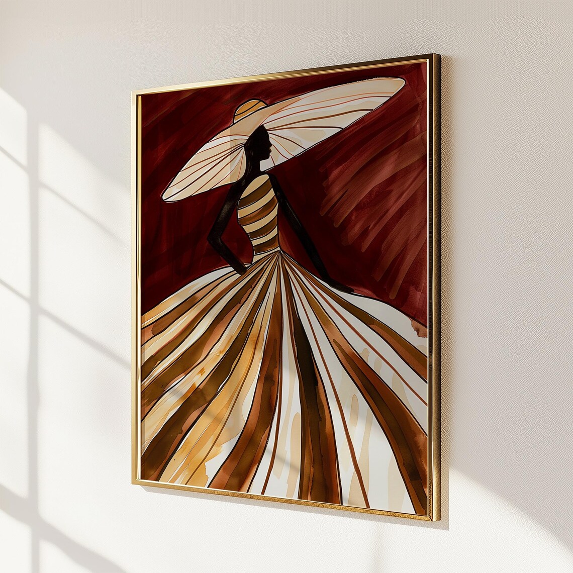 Elegant Brown Striped Gown Fashion Illustration - Image 2