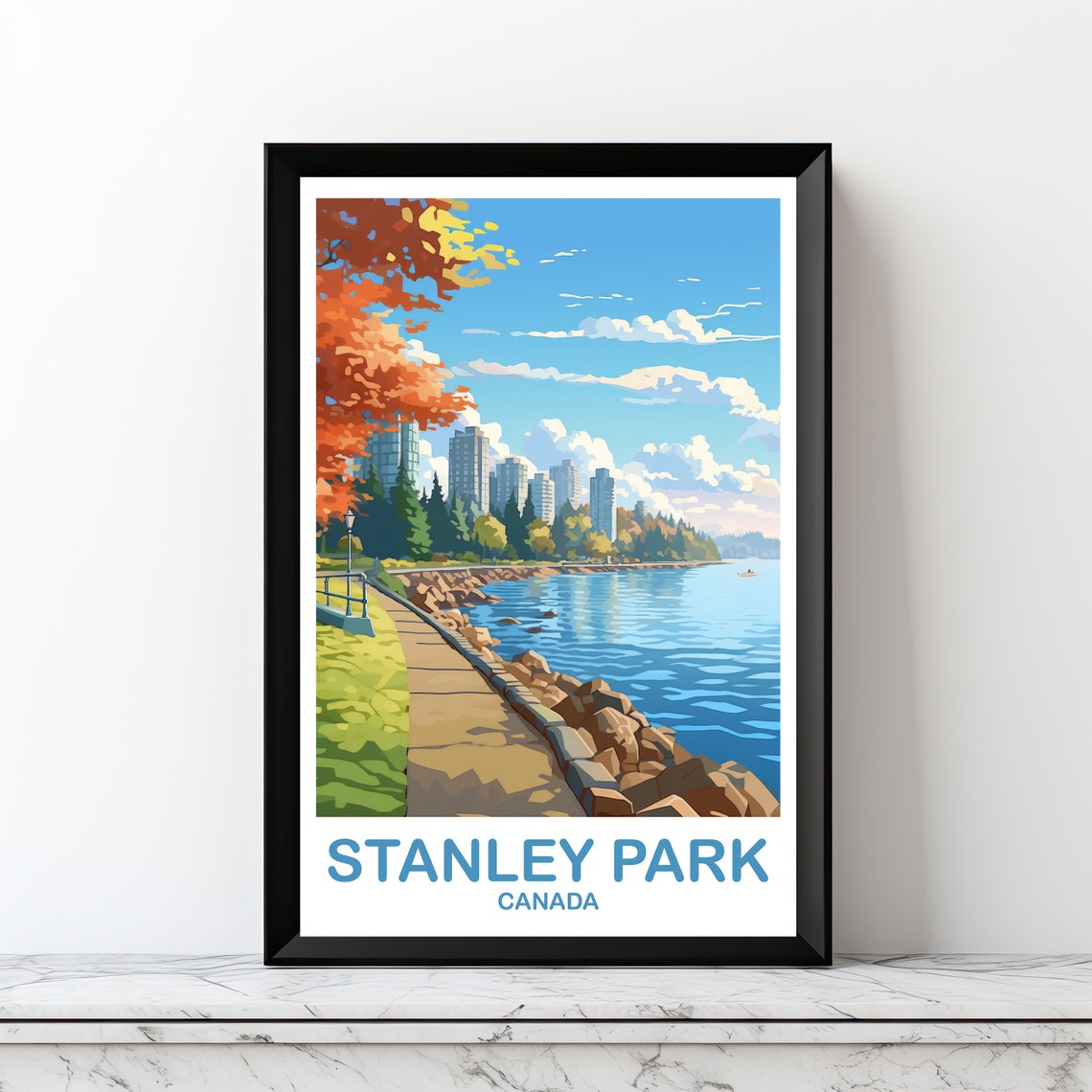 Stanley Park Canada Seawall Waterfront Autumn Landscape Poster - Image 2
