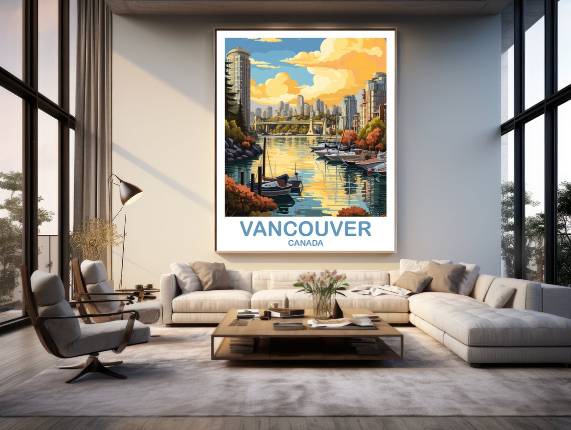 Vancouver Canada Harbor Sunset Marina Skyline Travel Wall Poster - Image 3